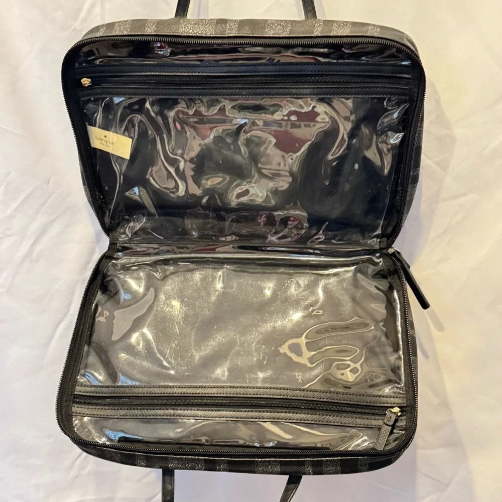 Kate Spade Black Silver Glitter Toiletries Travel Cosmetic Make-up Bag